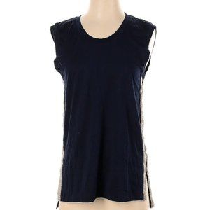 J Crew 100% Cotton dark blue sleeveless t-shirt top blouse S Small gold trim